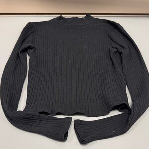 Women's Black Ribbed Long Sleeve Tee